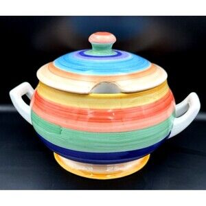 Tabletops Unlimited Rainbow Stripe Soup Tureen "Rondo"